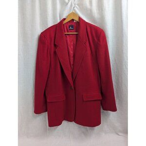 VTG Lizsport Red Womens Wool Blazer Jacket Sz 14 Gold Buttons Office Old Money